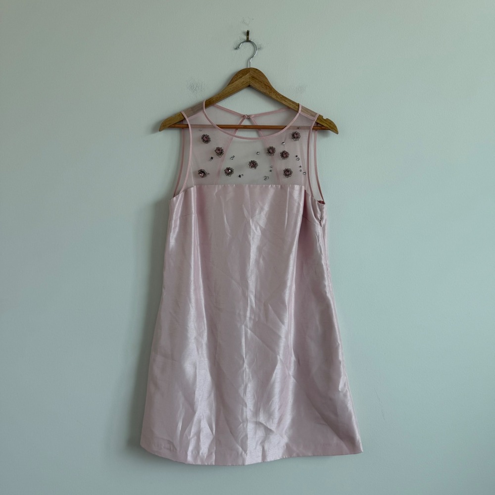 Georgina Chapman Marchesa Pink Satin Embellished Shift Dress Size 12